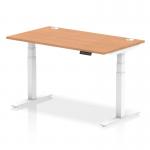 Air 1400 x 800mm Height Adjustable Office Desk Oak Top Cable Ports White Leg HA01118