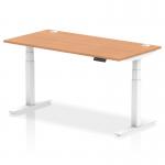 Air 1600 x 800mm Height Adjustable Office Desk Oak Top Cable Ports White Leg HA01119