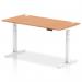 Air 1600 x 800mm Height Adjustable Office Desk Oak Top Cable Ports White Leg HA01119