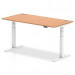 Air 1600 x 800mm Height Adjustable Office Desk Oak Top Cable Ports White Leg HA01119