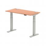 Air 1200 x 600mm Height Adjustable Desk Beech Top Cable Ports Silver Leg