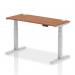 Air 1400 x 600mm Height Adjustable Office Desk Walnut Top Cable Ports Silver Leg HA01126