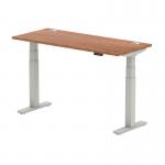 Air 1400 x 600mm Height Adjustable Office Desk Walnut Top Cable Ports Silver Leg HA01126
