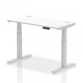 Air 1200 x 600mm Height Adjustable Office Desk White Top Cable Ports Silver Leg HA01129