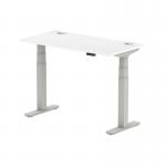 Air 1200 x 600mm Height Adjustable Desk White Top Cable Ports Silver Leg