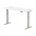 Air 1400 x 600mm Height Adjustable Desk White Top Cable Ports Silver Leg HA01130