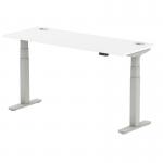 Air 1600 x 600mm Height Adjustable Office Desk White Top Cable Ports Silver Leg HA01131
