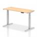 Air 1400 x 600mm Height Adjustable Office Desk Maple Top Cable Ports Silver Leg HA01134