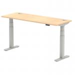 Air 1600 x 600mm Height Adjustable Office Desk Maple Top Cable Ports Silver Leg HA01135