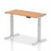 Air 1200 x 600mm Height Adjustable Office Desk Oak Top Cable Ports Silver Leg HA01137