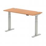 Air 1400 x 600mm Height Adjustable Desk Oak Top Cable Ports Silver Leg