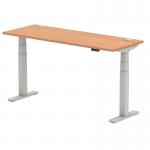 Air 1600 x 600mm Height Adjustable Desk Oak Top Cable Ports Silver Leg