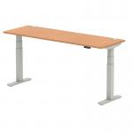 Air 1800 x 600mm Height Adjustable Desk Oak Top Cable Ports Silver Leg