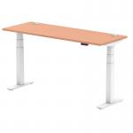 Air 1600 x 600mm Height Adjustable Desk Beech Top Cable Ports White Leg