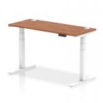 Air 1400 x 600mm Height Adjustable Office Desk Walnut Top Cable Ports White Leg HA01146