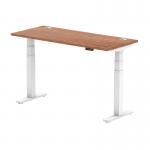 Air 1400 x 600mm Height Adjustable Office Desk Walnut Top Cable Ports White Leg HA01146