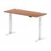 Air 1400 x 600mm Height Adjustable Desk Walnut Top Cable Ports White Leg HA01146