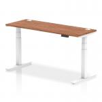 Air 1600 x 600mm Height Adjustable Office Desk Walnut Top Cable Ports White Leg HA01147