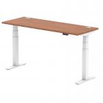 Air 1600 x 600mm Height Adjustable Office Desk Walnut Top Cable Ports White Leg HA01147