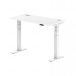Air 1200 x 600mm Height Adjustable Office Desk White Top Cable Ports White Leg HA01149