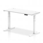 Air 1400 x 600mm Height Adjustable Office Desk White Top Cable Ports White Leg HA01150