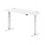 Air 1400 x 600mm Height Adjustable Office Desk White Top Cable Ports White Leg HA01150