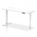 Air 1600 x 600mm Height Adjustable Office Desk White Top Cable Ports White Leg HA01151