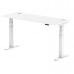 Air 1600 x 600mm Height Adjustable Desk White Top Cable Ports White Leg