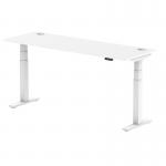 Air 1800 x 600mm Height Adjustable Desk White Top Cable Ports White Leg