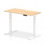 Air 1200 x 600mm Height Adjustable Office Desk Maple Top Cable Ports White Leg HA01153