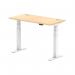 Air 1200 x 600mm Height Adjustable Desk Maple Top Cable Ports White Leg HA01153