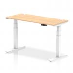 Air 1400 x 600mm Height Adjustable Office Desk Maple Top Cable Ports White Leg HA01154