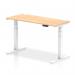 Air 1400 x 600mm Height Adjustable Office Desk Maple Top Cable Ports White Leg HA01154