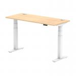 Air 1400 x 600mm Height Adjustable Office Desk Maple Top Cable Ports White Leg HA01154