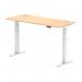 Air 1400 x 600mm Height Adjustable Desk Maple Top Cable Ports White Leg HA01154