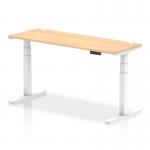 Air 1600 x 600mm Height Adjustable Office Desk Maple Top Cable Ports White Leg HA01155