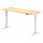 Air 1600 x 600mm Height Adjustable Office Desk Maple Top Cable Ports White Leg HA01155