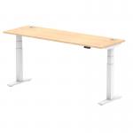 Air 1800 x 600mm Height Adjustable Office Desk Maple Top Cable Ports White Leg HA01156