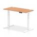 Air 1200 x 600mm Height Adjustable Office Desk Oak Top Cable Ports White Leg HA01157