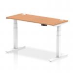 Air 1400 x 600mm Height Adjustable Office Desk Oak Top Cable Ports White Leg HA01158