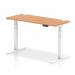 Air 1400 x 600mm Height Adjustable Office Desk Oak Top Cable Ports White Leg HA01158