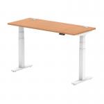 Air 1400 x 600mm Height Adjustable Office Desk Oak Top Cable Ports White Leg HA01158