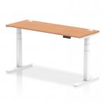 Air 1600 x 600mm Height Adjustable Office Desk Oak Top Cable Ports White Leg HA01159