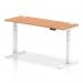 Air 1600 x 600mm Height Adjustable Office Desk Oak Top Cable Ports White Leg HA01159