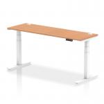 Air 1800 x 600mm Height Adjustable Office Desk Oak Top Cable Ports White Leg HA01160