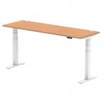 Air 1800 x 600mm Height Adjustable Desk Oak Top Cable Ports White Leg