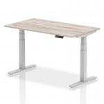 Air 1400 x 800mm Height Adjustable Office Desk Grey Oak Top Silver Leg HA01163