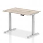 Air 1200 x 800mm Height Adjustable Office Desk Grey Oak Top Cable Ports Silver Leg HA01169