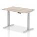 Air 1200 x 800mm Height Adjustable Office Desk Grey Oak Top Cable Ports Silver Leg HA01169