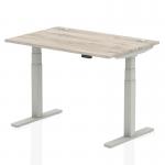 Air 1200 x 800mm Height Adjustable Office Desk Grey Oak Top Cable Ports Silver Leg HA01169